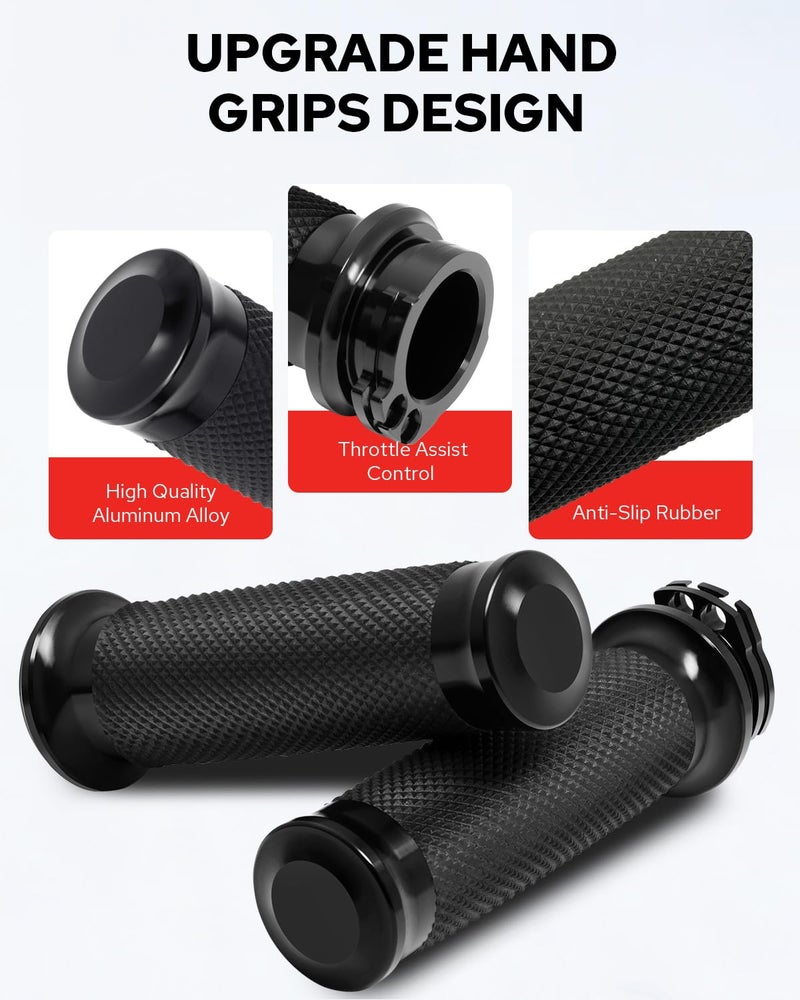 Benlari 1inch Handlebar Grips, Cable Throttle Hand Grips, Non-Slip Rubber Motorcycle Handgrips Fit for Harley Davidson Touring Dyna Softail Sportster 883 1200, Black - Image 4